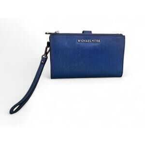 Michael Kors Jet Set Double-Zip Wristlet Wallet Teal Blue Leather 35F8STVW0L